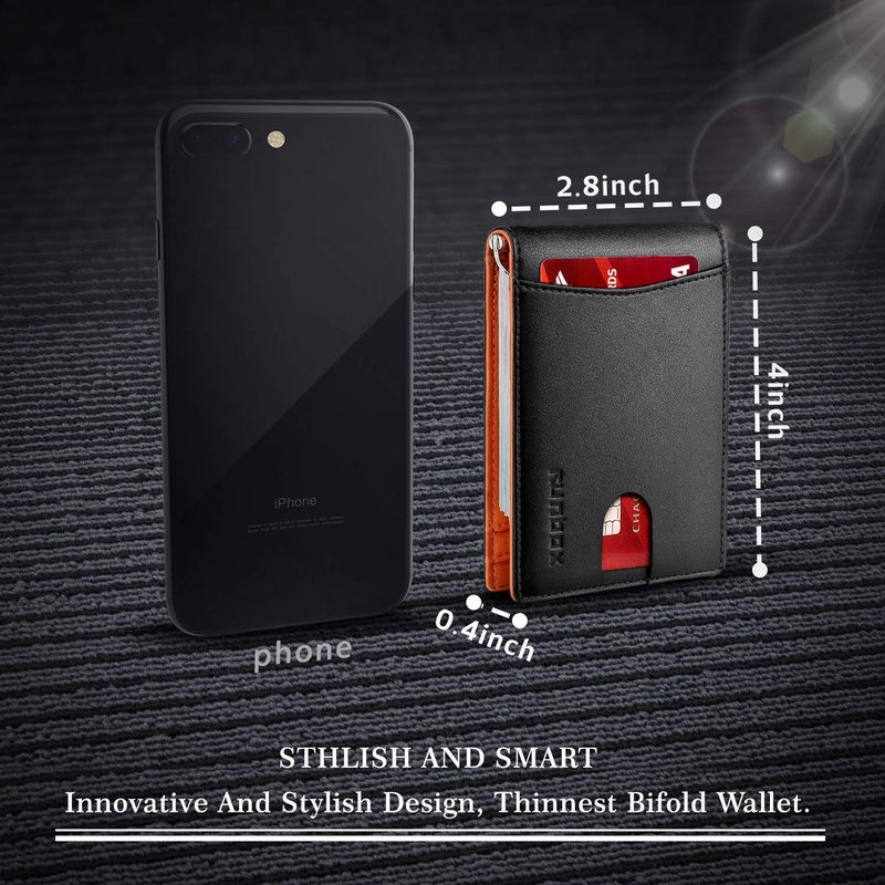 RUNBOX Slim Wallet for Men Genuine Leather RFID Blocking Bifold Minimalist Front Pocket Mens Wallet with Money Clip Thin Gift Box - Image 3